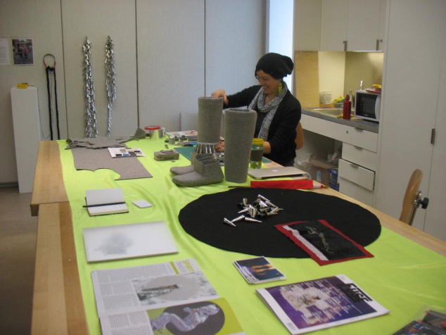 Artist Maria Hupfield at work in the Open Studios.