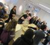 Designers Silva/Bradshaw demonstrate bending plywood.: Photo: Molly MacFadden