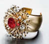 Valentino  (circa 1970s–1980s), Italy: Open cuff bracelet. Colored enamel, rhinestones, gold plated. Signed Valentino. © Pablo Esteva