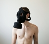 Gas Mask (black), crocheted yarn, 2011.: Gas Mask (black), crocheted yarn, 2011.