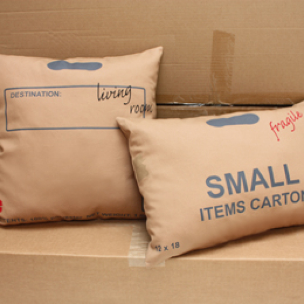 Carton Pillows, multicolor double-sided screenprint on cotton sateen, 2010. 