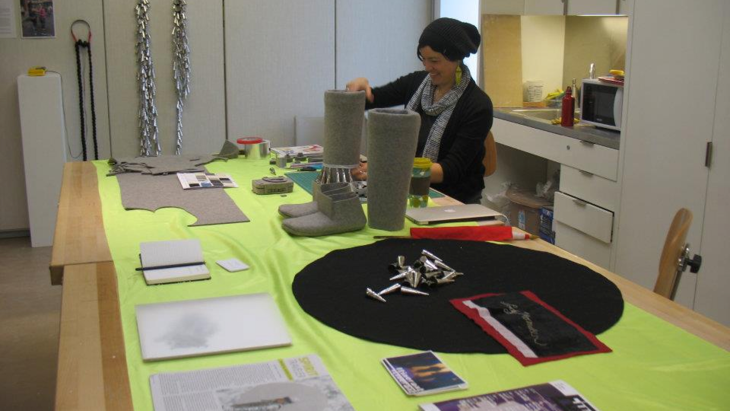 Artist Maria Hupfield at work in the Open Studios.