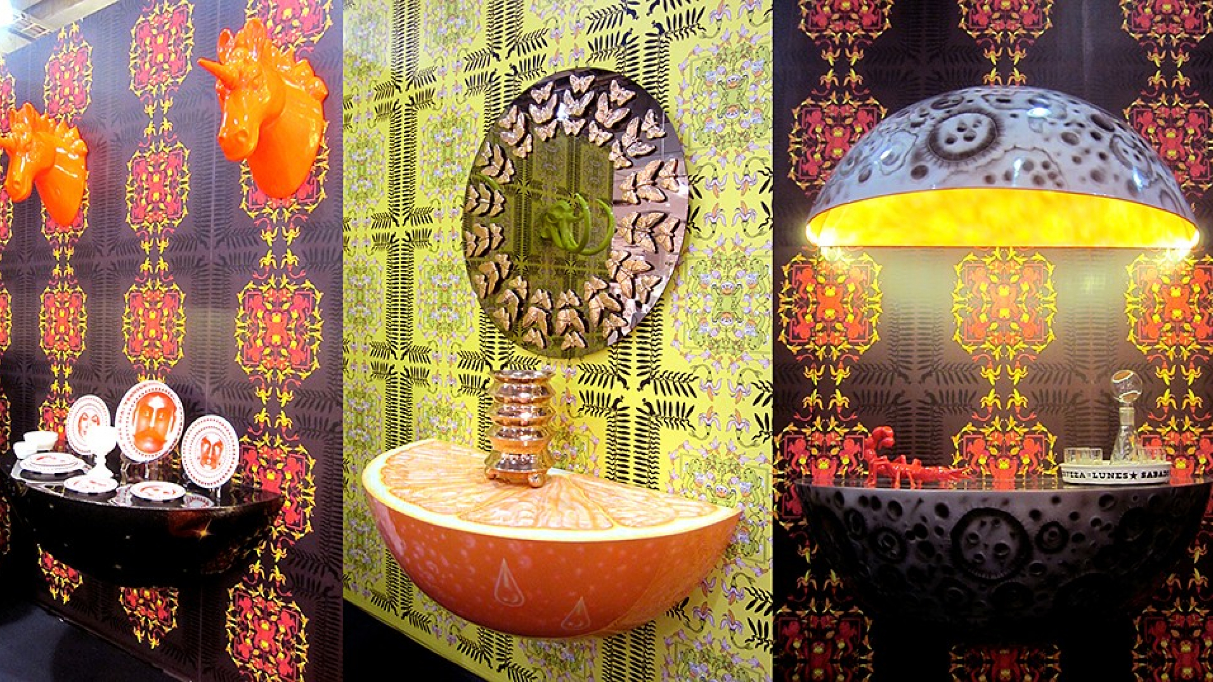 DFC, Casual Dinnerware (2013), Orange Crush Fiberglass Wall Console (2013), Rosario Mirror (2013)