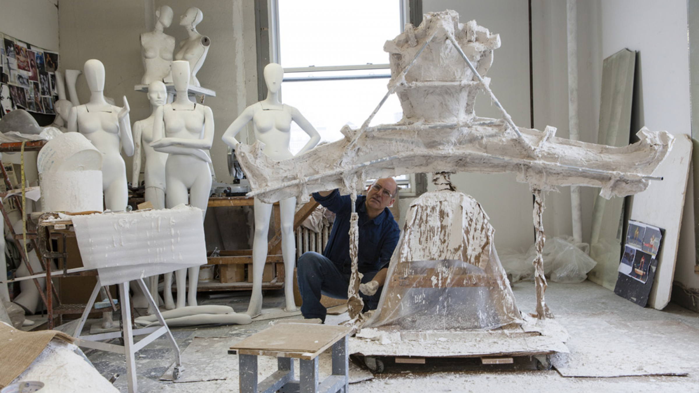 Sculptor Michael Evert in His Studio, With Mannequin Mold