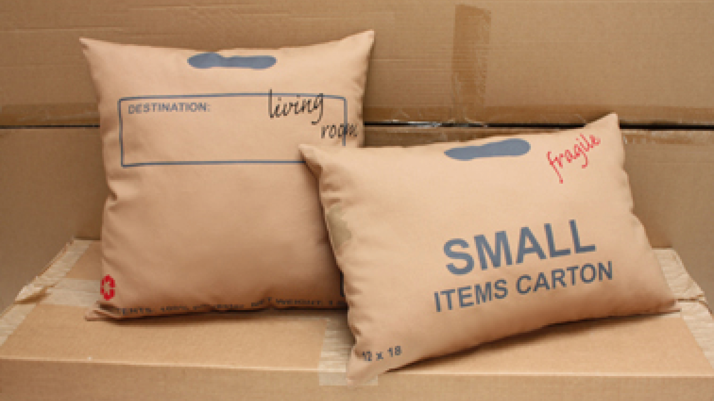 Carton Pillows, multicolor double-sided screenprint on cotton sateen, 2010. 
