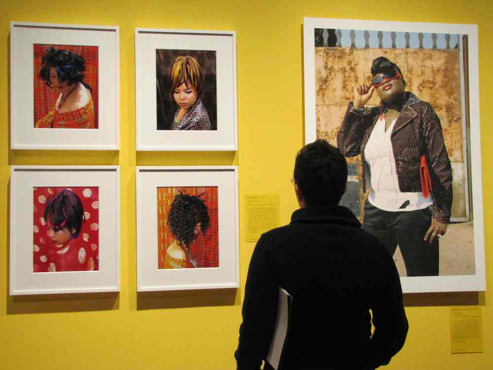 Teacher looking at exhibition during Global Africa Project. 