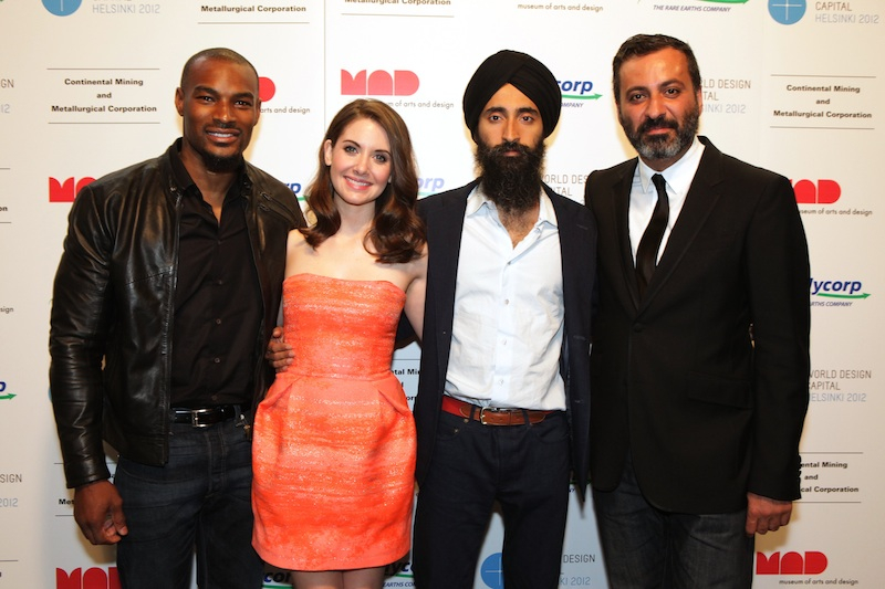  The Co-Chairs of the 2011 FLUORESCENTBALL; from left to right: Tyson Beckford, Alison Brie, Waris Ahluwalia, and Mazdack Rassi.