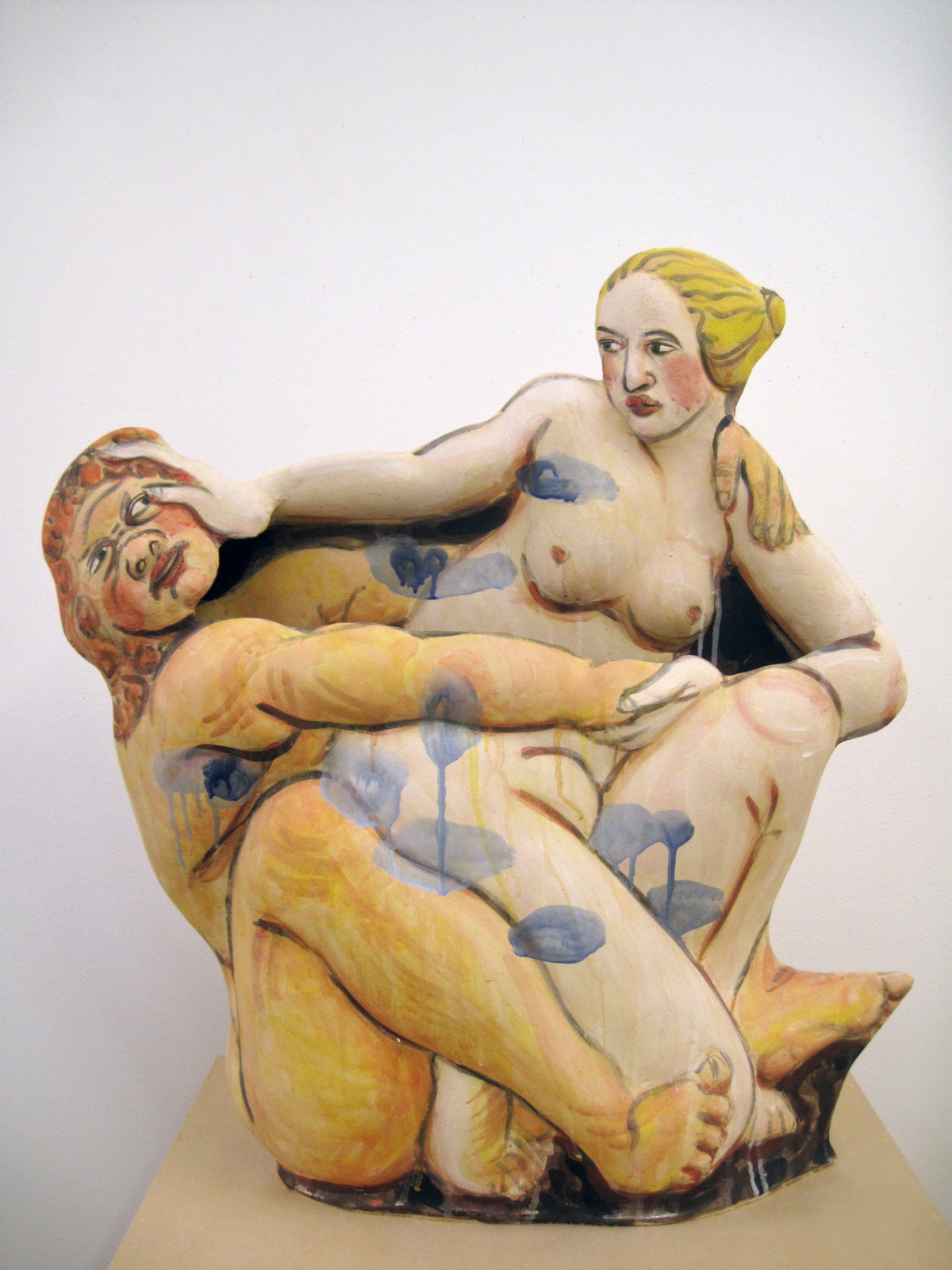 Akio Takamori: Nymph and Satyr, 2011  Stoneware with underglazes  34 x 25 x 10 in. (86.4 x 63.5 x 25.4 cm)  Courtesy of the artist; Barry Friedman, Ltd.  Photo: Vicky Takamori