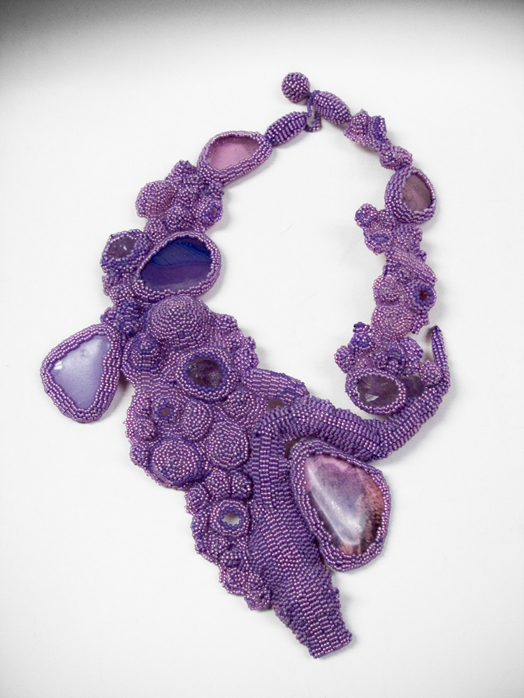 Lava Lavender, ca. 2000: Glass beads, thread, glass, photographs, amethyst; Courtesy of Mobilia Gallery, Cambridge, MA