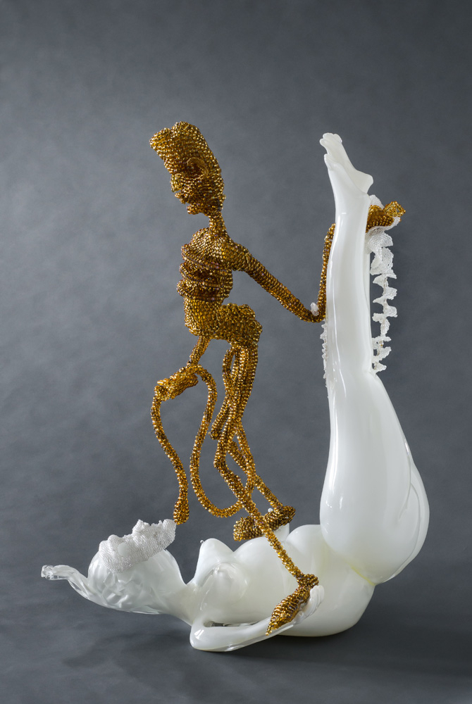 Lewd #2, 2013: Hand-blown Murano glass processes with beads, wire, thread; Courtesy of Goya Contemporary; Photographer: Michael Koryta
