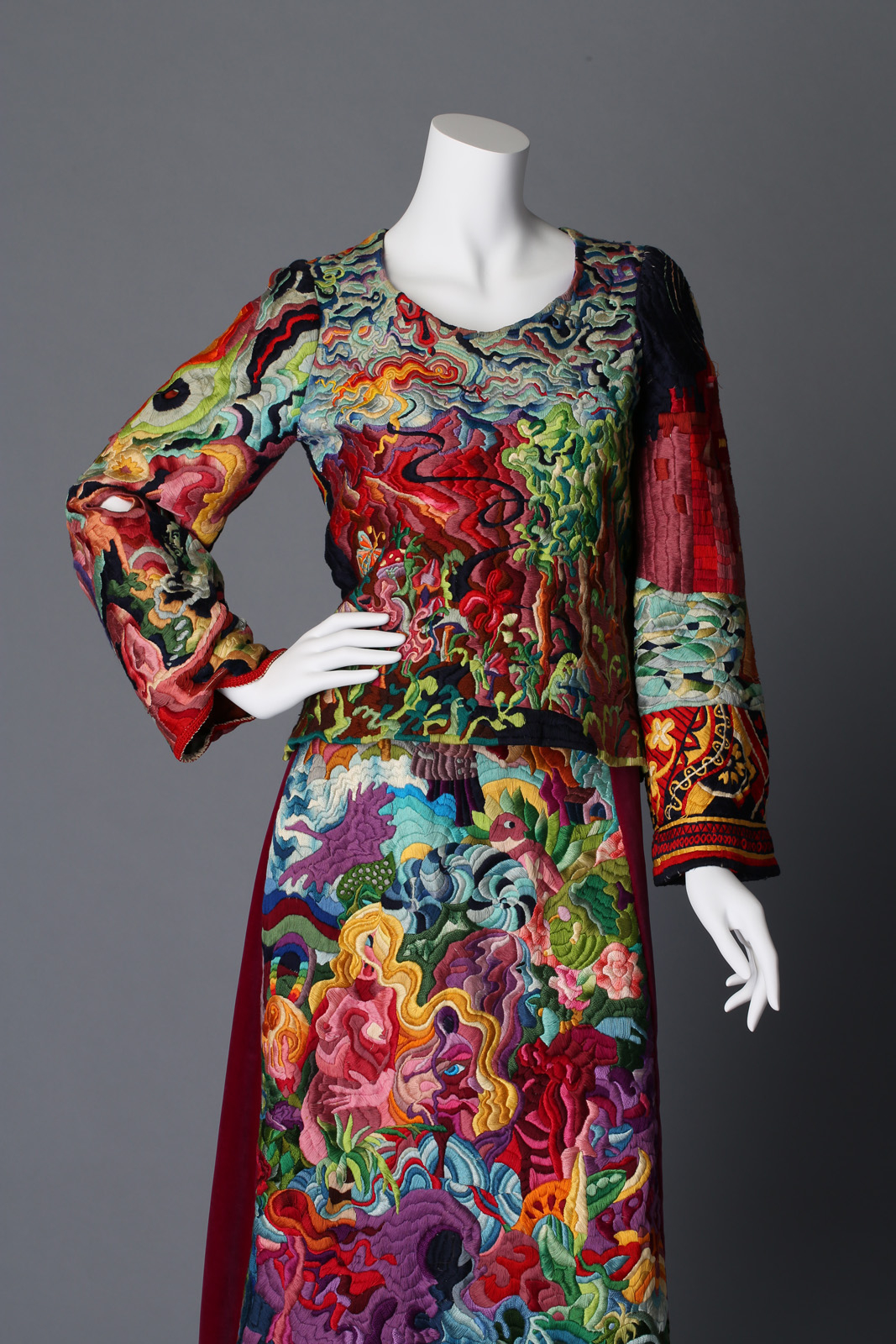 Mary Ann Schildknecht: Embroidered Skirt and Top Ensemble, c. 1972