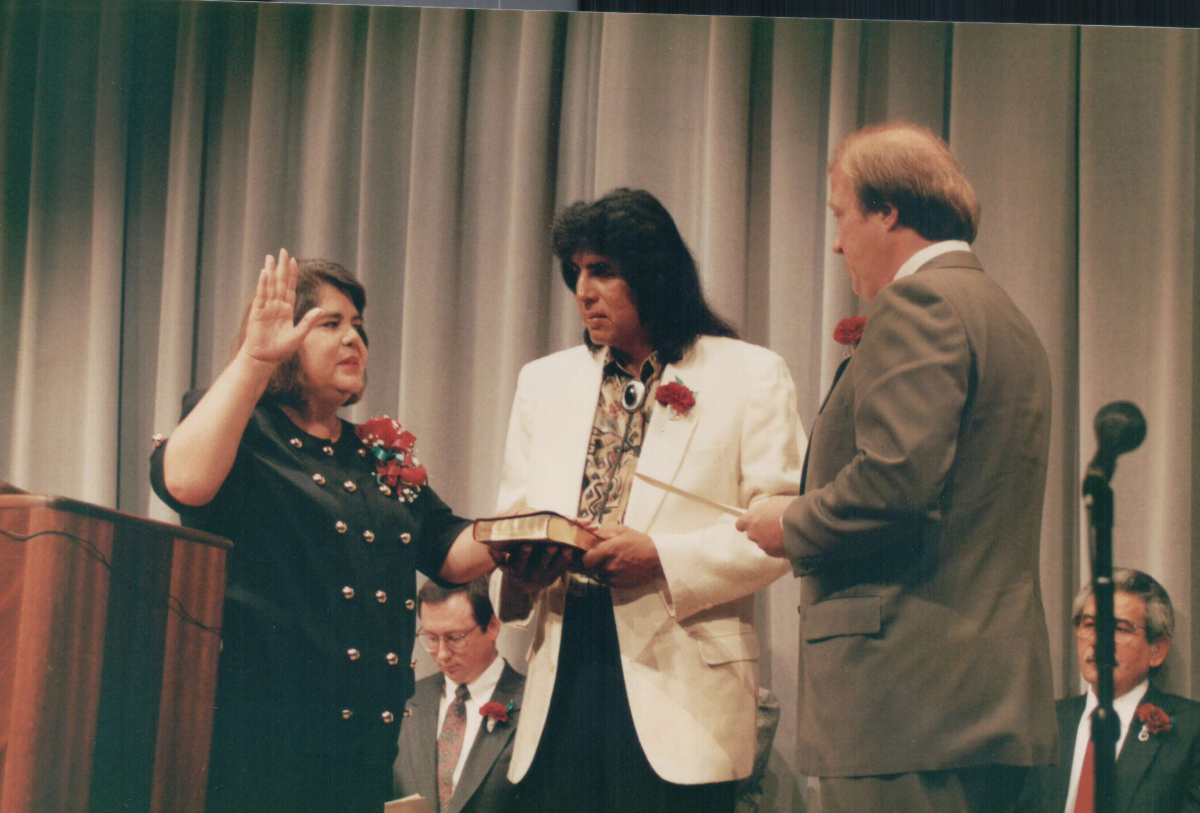 Wilma Mankiller is sworn into office as Principal Chief in 1987 